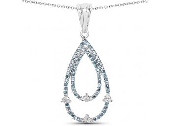 0.34 Carat Genuine Blue Diamond And White Diamond .925 Sterling Silver Pendant