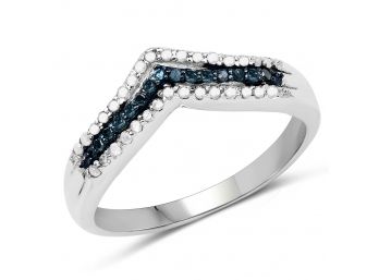 0.25 Carat Genuine Blue Diamond And White Diamond .925 Sterling Silver Ring
