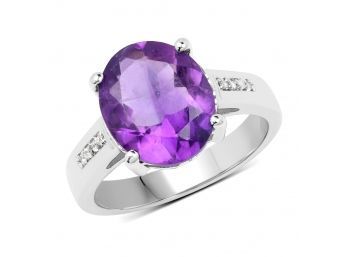 3.84 Carat Genuine  Amethyst And White Topaz .925 Sterling Silver Ring