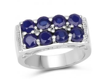 2.87 Carat Sapphire And White Topaz .925 Sterling Silver Ring