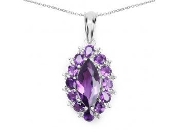 4.57 Carat Genuine Amethyst And White Topaz .925 Sterling Silver Pendant