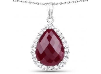 18.46 Carat  Ruby And White Topaz .925 Sterling Silver Pendant
