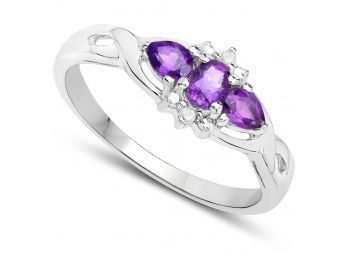 0.47 Carat Genuine Amethyst And White Topaz .925 Sterling Silver Ring