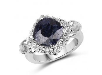 5.57 Carat Sapphire And White Topaz .925 Sterling Silver Ring, Size 7.00