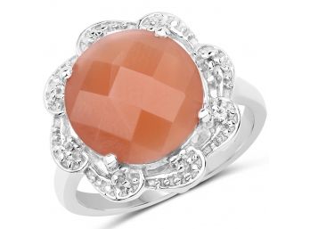 5.68 Carat Genuine Peach Moonstone And White Topaz .925 Sterling Silver Ring