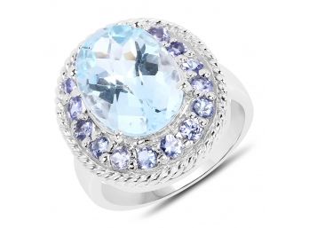 7.41 Carat Genuine Blue Topaz And Tanzanite .925 Sterling Silver Ring, Size 8.00