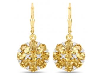 18K Yellow Gold Plated 3.80 Carat Genuine Citrine And White Topaz .925 Sterling Silver Earrings