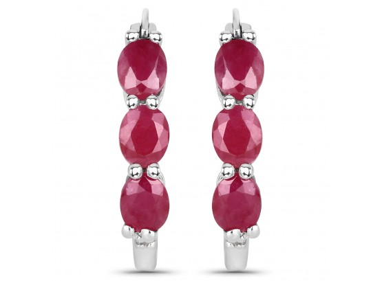 1.81 Carat Genuine Ruby And White Diamond .925 Sterling Silver Earrings