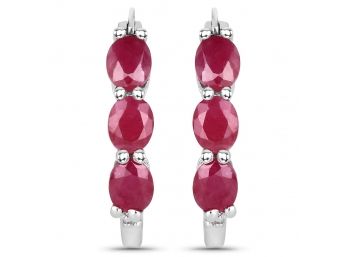 1.81 Carat Genuine Ruby And White Diamond .925 Sterling Silver Earrings