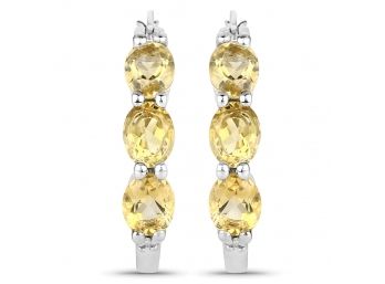1.99 Carat Genuine Citrine And White Diamond .925 Sterling Silver Earrings