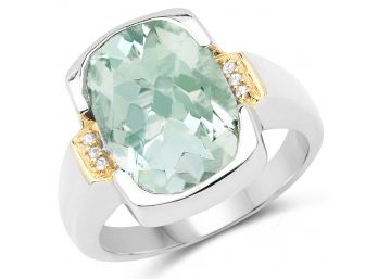 5.33 Carat Genuine Green Amethyst And White Topaz .925 Sterling Silver Ring