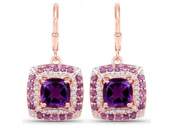 4.98 Carat Genuine Amethyst And White Topaz .925 Sterling Silver Earrings