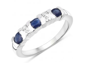 0.62 Carat Genuine Blue Sapphire And White Topaz .925 Sterling Silver Ring