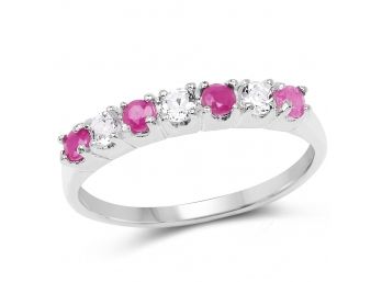 0.54 Carat Genuine Ruby And White Topaz .925 Sterling Silver Ring