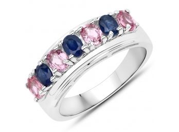 1.40 Carat Genuine Pink Sapphire And Blue Sapphire .925 Sterling Silver Ring