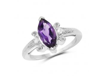 1.43 Carat Genuine Amethyst And White Topaz .925 Sterling Silver Ring