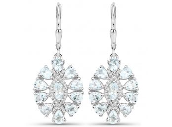 2.93 Carat Genuine Aquamarine And White Topaz .925 Sterling Silver Earrings