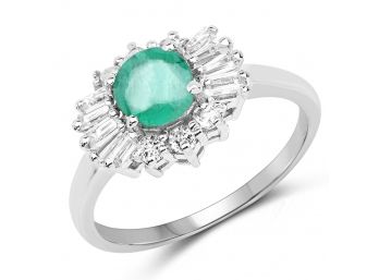 1.59 Carat Genuine Zambian Emerald And White Topaz .925 Sterling Silver Ring