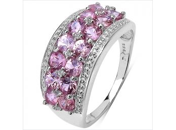 2.00 Carat Genuine Pink Sapphire & White Topaz .925 Sterling Silver Ring
