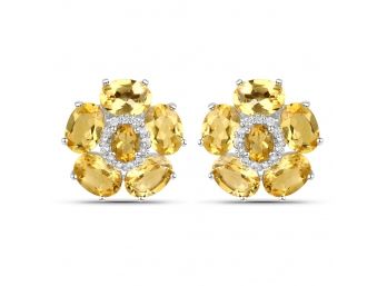 18K White Gold Plated 8.92 Carat Genuine Citrine And White Topaz .925 Sterling Silver Earrings