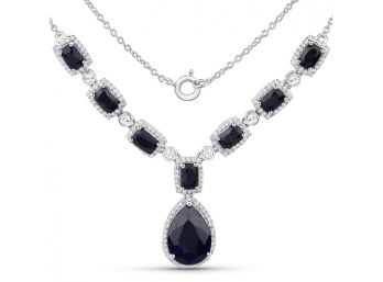 12.59 Carat Sapphire And White Topaz .925 Sterling Silver Necklace
