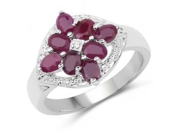 1.76 Carat Genuine Ruby And White Diamond .925 Sterling Silver Ring