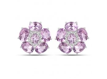 18K White Gold Plated 7.74 Carat Genuine Pink Amethyst And White Topaz .925 Sterling Silver Earrings