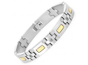 Men's Titanium Bracelet With Gold Plated Inlay, 0.56ctw. Natural Green Sapphire