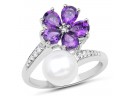 4.69 Carat Genuine Pearl, Amethyst And White Zircon .925 Sterling Silver Ring