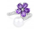4.69 Carat Genuine Pearl, Amethyst And White Zircon .925 Sterling Silver Ring