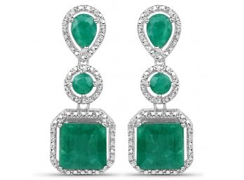 7.85 Carat Emerald .925 Sterling Silver Earrings