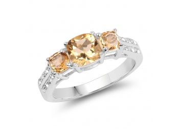 1.56 Carat Genuine Citrine And White Topaz .925 Sterling Silver Ring, Size 8.00