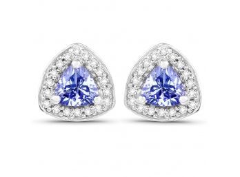1.06 Carat Genuine Tanzanite And White Topaz .925 Sterling Silver Earrings