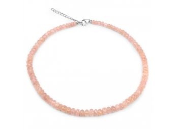 200.00 Carat Genuine Morganite .925 Sterling Silver Beads Necklace