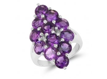 6.78 Carat Genuine Amethyst .925 Sterling Silver Ring, Size 7.00