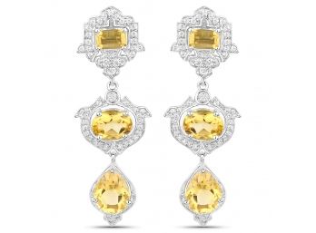 6.63 Carat Genuine Citrine And White Topaz .925 Sterling Silver Earrings