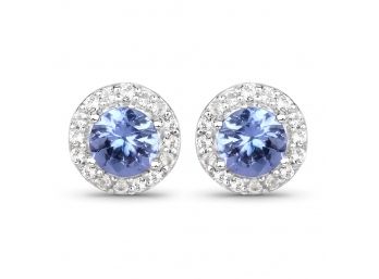 0.59 Carat Genuine Tanzanite And White Topaz .925 Sterling Silver Earrings