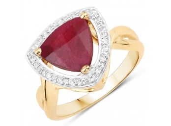 3.25 Carat Ruby And White Topaz .925 Sterling Silver Ring