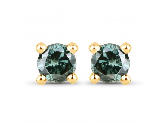 0.20 Carat Genuine Green Diamond 14K Yellow Gold Earrings