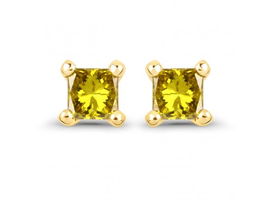 0.25 Carat Genuine Yellow Diamond 14K Yellow Gold Earrings