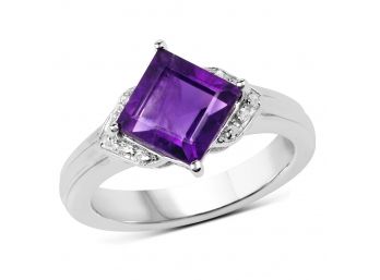 2.55 Carat Genuine Amethyst And White Topaz .925 Sterling Silver Ring