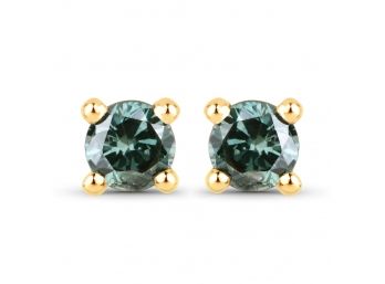 0.20 Carat Genuine Green Diamond 14K Yellow Gold Earrings