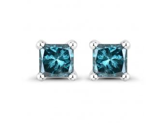 0.25 Carat Genuine Blue Diamond 14K White Gold Earrings