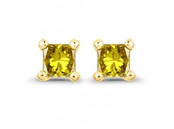 0.25 Carat Genuine Yellow Diamond 14K Yellow Gold Earrings