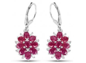 4.30 Carat Genuine Ruby And White Zircon .925 Sterling Silver Earrings