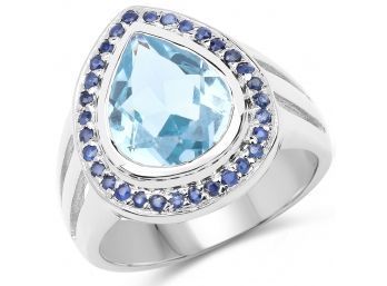 5.42 Carat Genuine Blue Topaz And Blue Sapphire .925 Sterling Silver Ring