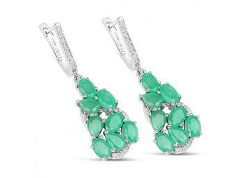6.69 Carat Genuine Emerald And White Diamond .925 Sterling Silver Earrings
