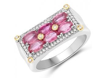 1.77 Carat Genuine Ruby And White Diamond 14K Yellow Gold With .925 Sterling Silver Ring