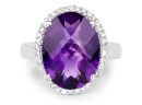 7.94 Carat Genuine Amethyst And White Diamond .925 Sterling Silver Ring
