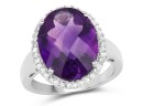 7.94 Carat Genuine Amethyst And White Diamond .925 Sterling Silver Ring